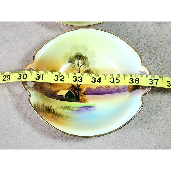 Rare Meito China Bowl Dish 7" Hand Painted Gold Trim Double Handle 1930 Japan - Picture 15 of 15